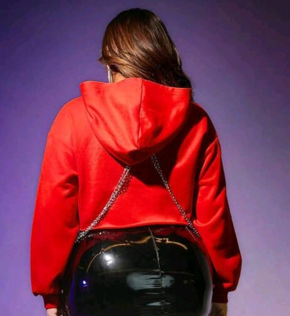 Red Hoodie Chained Crop