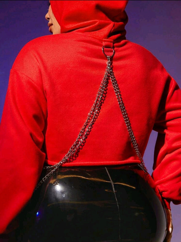 Red Hoodie Chained Crop