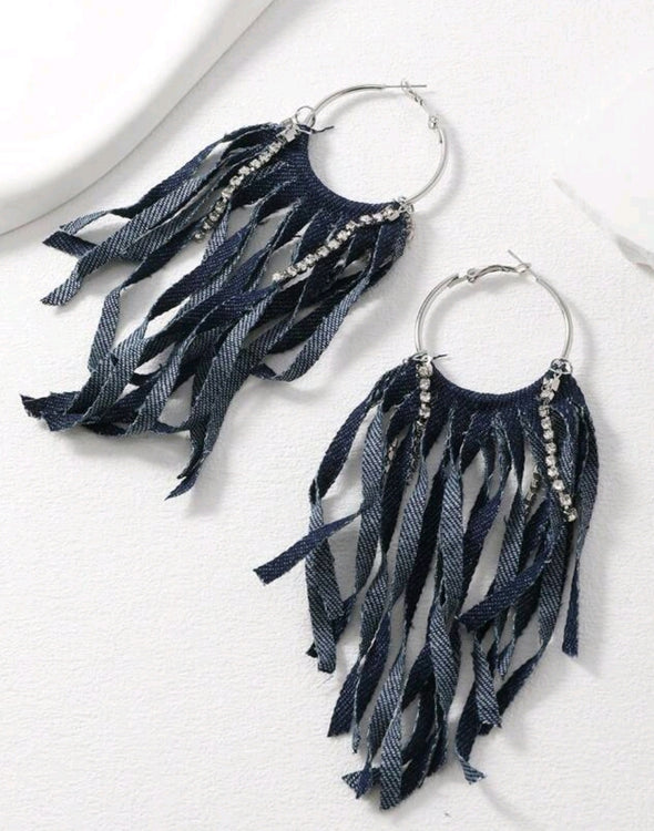 Denim Tassel Earrings