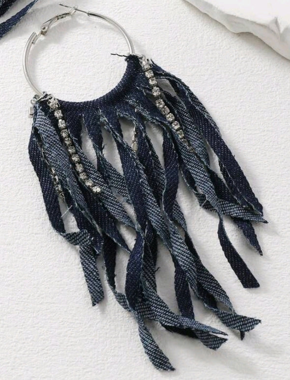 Denim Tassel Earrings