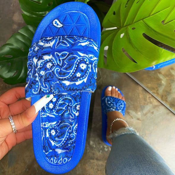 Blue Bandana Slides - Soles 4 Divas